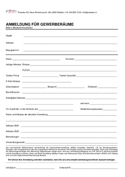 Formular Gewerberäume